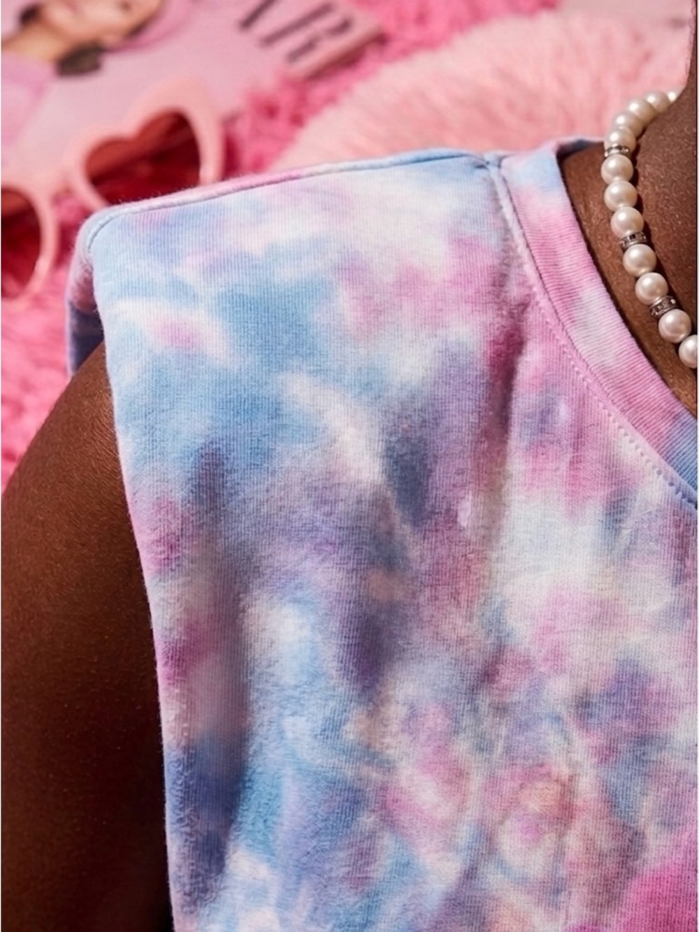 Dressed in Lala Bad Babe Tank Top Large Cotton Candy Tie Dye Shoulder Pads 2021 - Picture 5 of 11